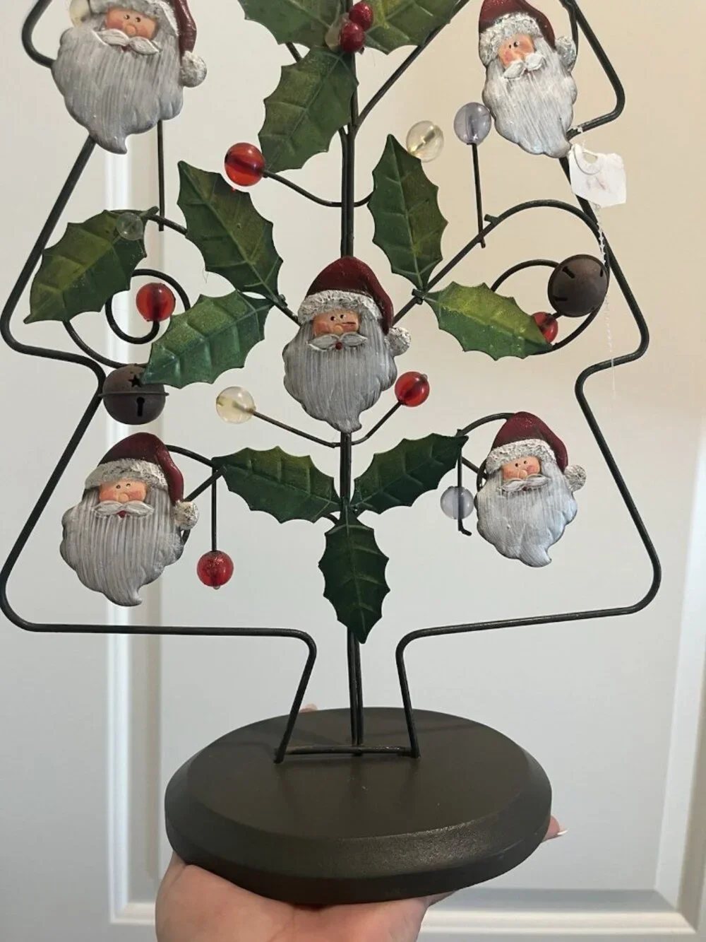 Rustic Tabletop Wire Metal Christmas Tree Farmhouse Santa & Holly Decor 21